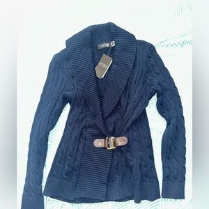 Lauren Ralph Lauren Buckled Cotton Sweater blue Label Size M MSRP $145 New